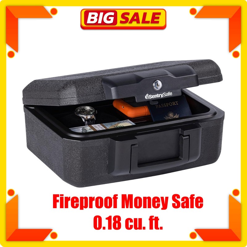 Fireproof Sentry Box Key Lock Important Document Money Safety Storage Chest Box