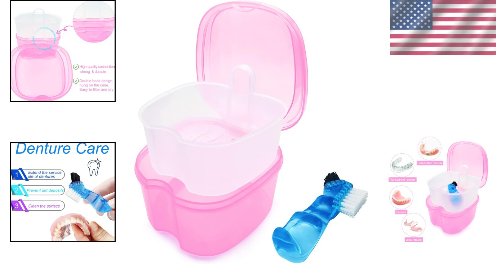 Sturdy Denture Bath Case with Convenient Mini Toothbrush & Storage Solutions