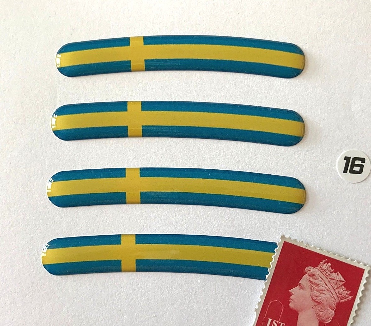 4 x Sweden Flag Rim Stickers To Fit 16" Wheel Super Shiny Domed Finish