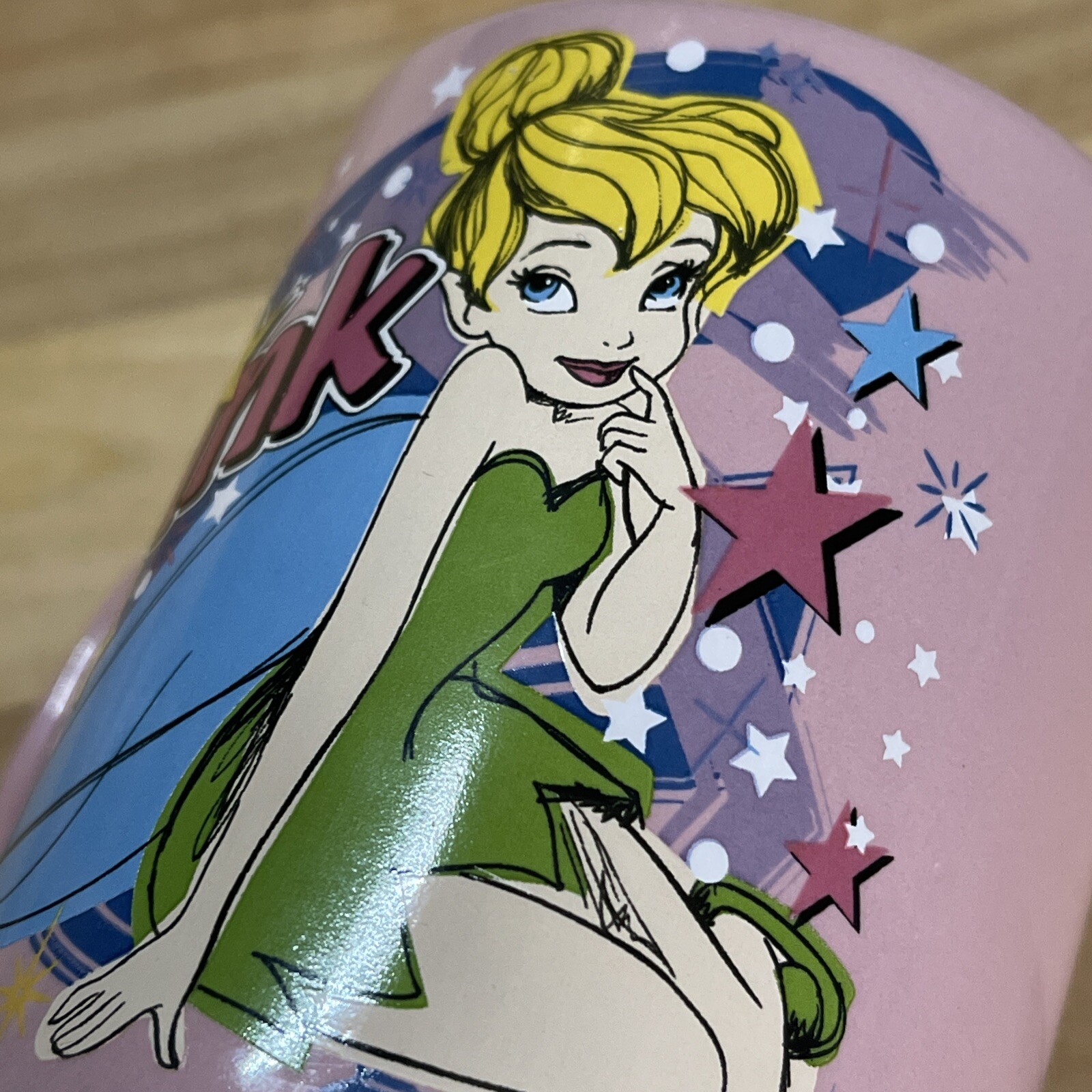 Retro Disney Tinkerbell Coffee Cup "Tink" 14 Oz Pink Blue Ceramic Mug 80's
