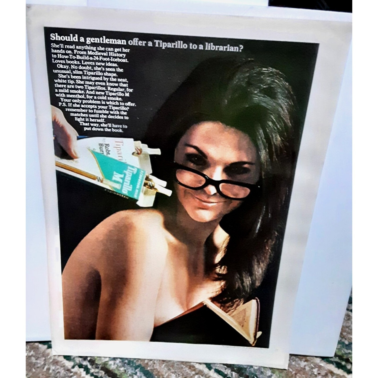 Vintage 1967 Tiparillo Cigarettes Woman Librarian Print Ad 60s