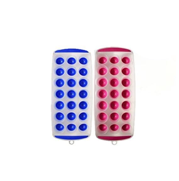 2 Pack Silicone Easy Out Fill Freeze Pop & Serve 1" Round 21 Ice Cube Tray, Asst
