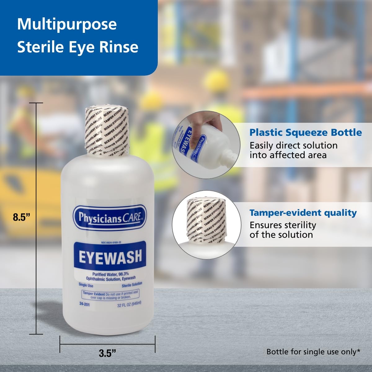 Eye Wash Solution, Sterile Isotonic Buffered Solution for Flushing & Irrigati...