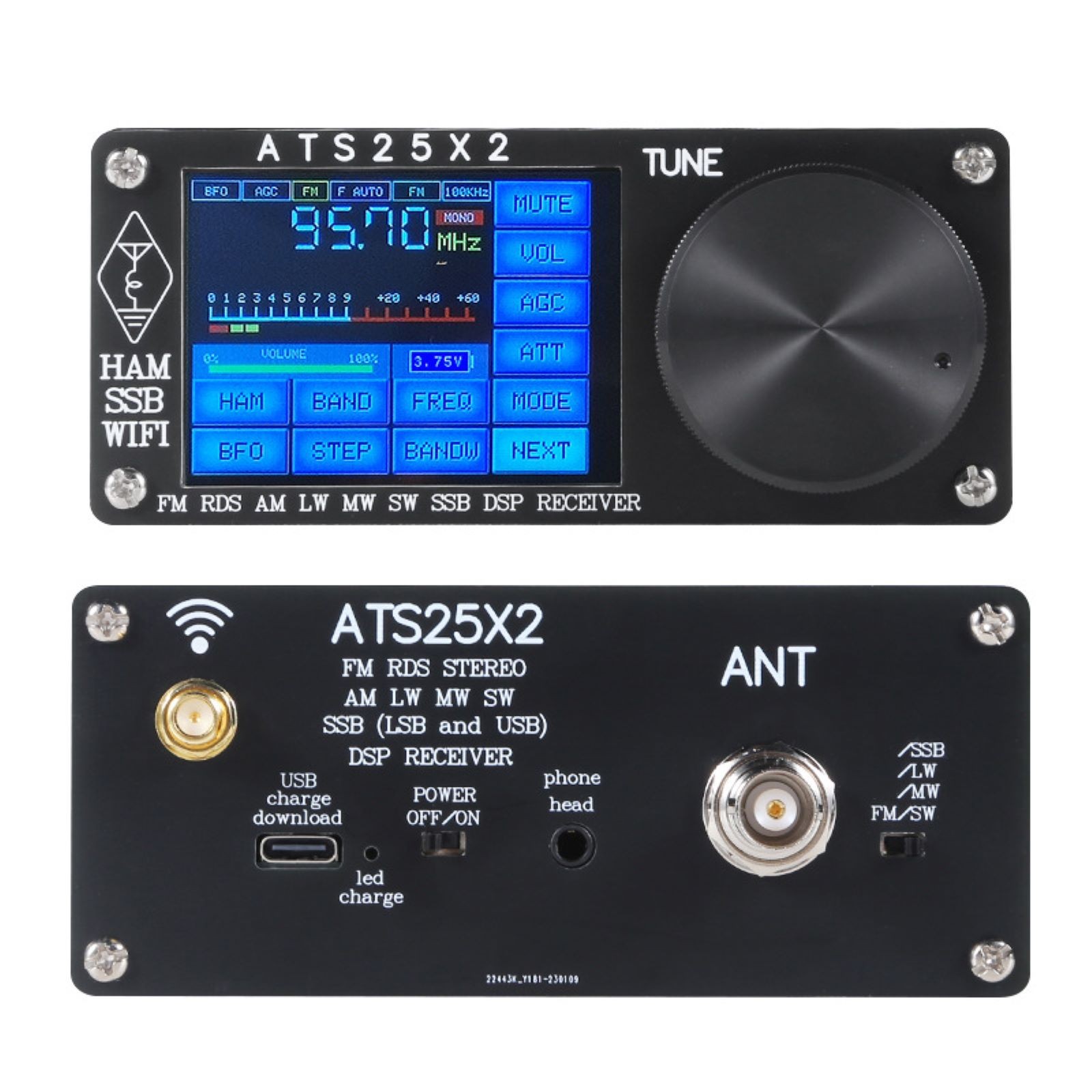 Black ATS25X2 WIFI Radio Receiver FM RDS AM LW MW SW SSB DSP All Band Receiver