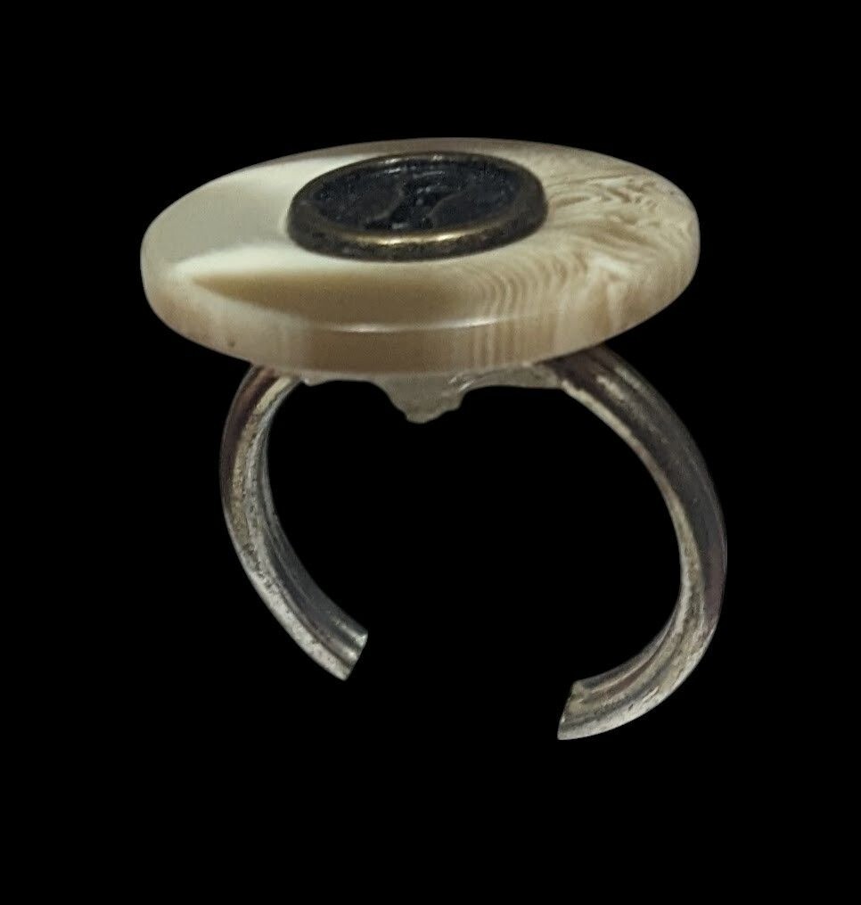 Handmade Upcycled Tan Button Ring Size 6