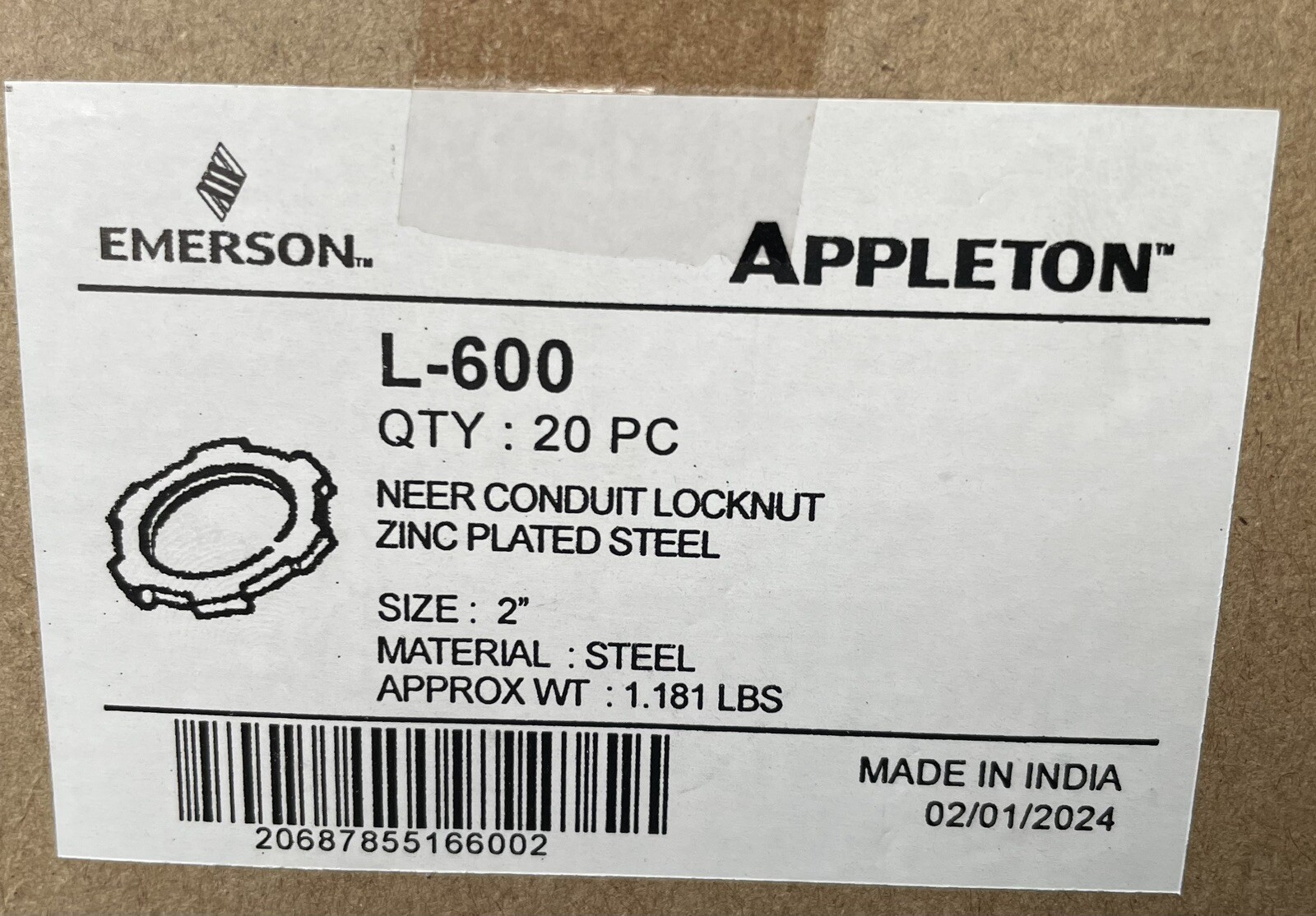 10 Pack, 2” Steel Conduit Locknuts. Appleton L-600