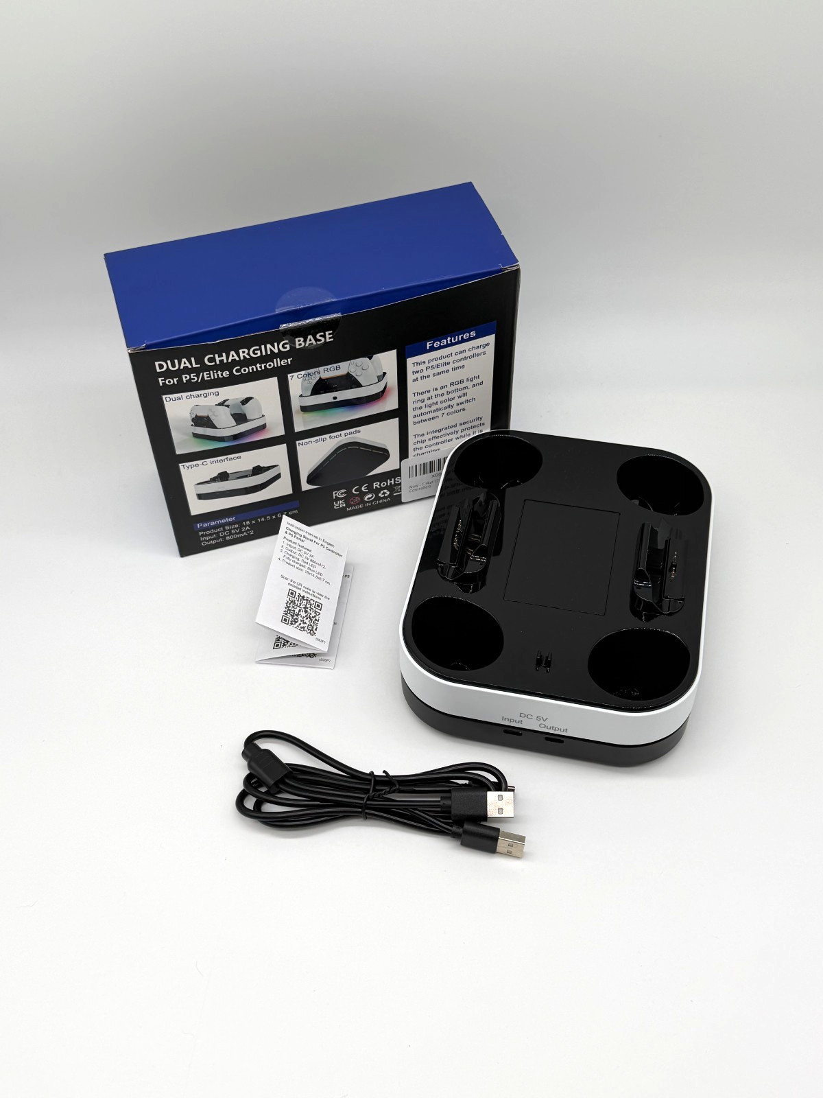 PS5 Dual Controller Charging Dock RGB Base Station USB C Open Box Tested