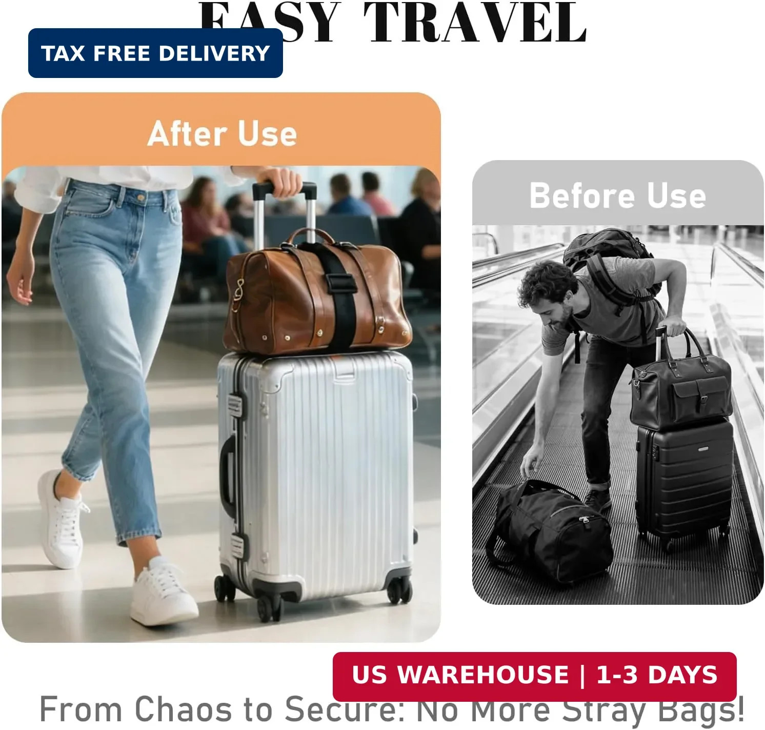 Multi Use Strong Adjustable Luggage Connector Straps for Suitcases,2 Pack Flexib