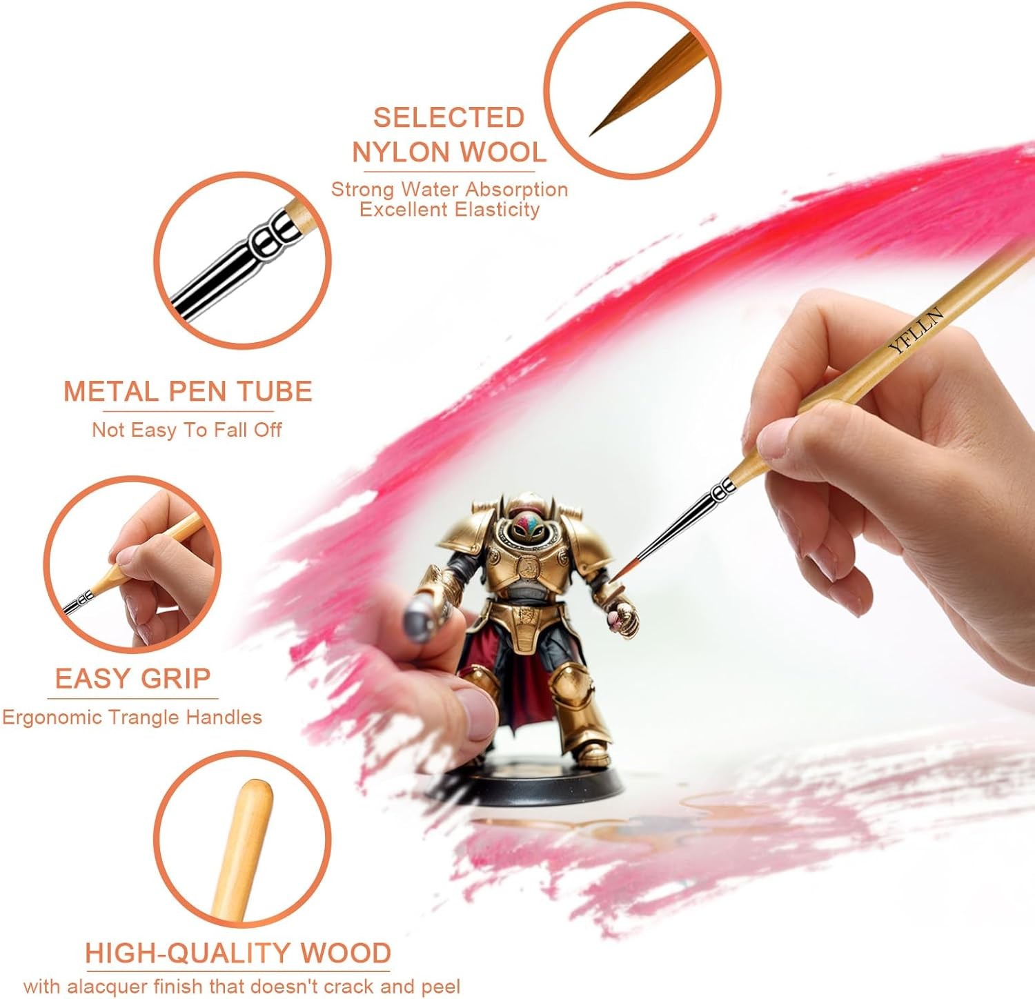 6Pcs Miniature Paint Brushes Set with Triangular Handles - for Acrylics, Oils,