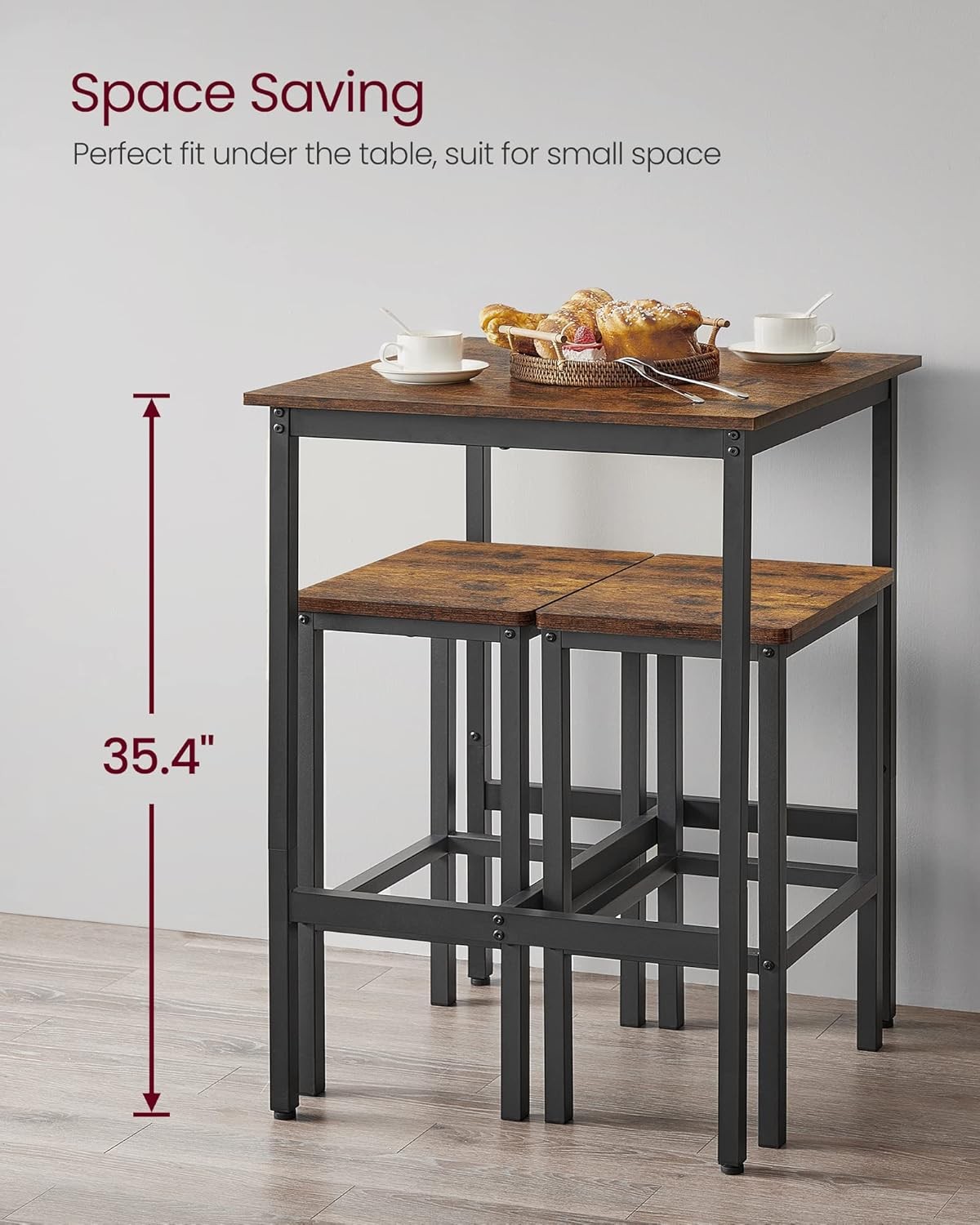 Bar Table & Chairs Set Square Table W/ 2 Stools Dining Pub Set 2 Space Saving