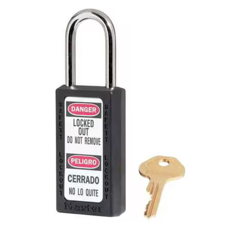 Master Lock 411Blk Lockout Padlock, Keyed Different, Thermoplastic, Black, 1