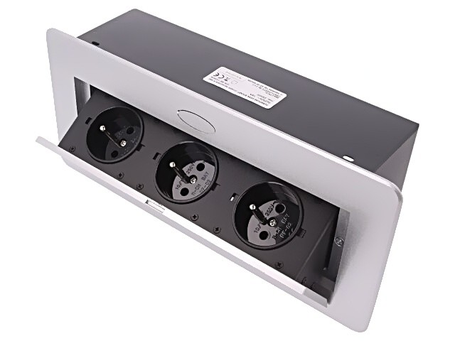 OR-AE-1336/G Power Strip: Furniture IP20 16A 2500W Silver 223x108mm ORNO
