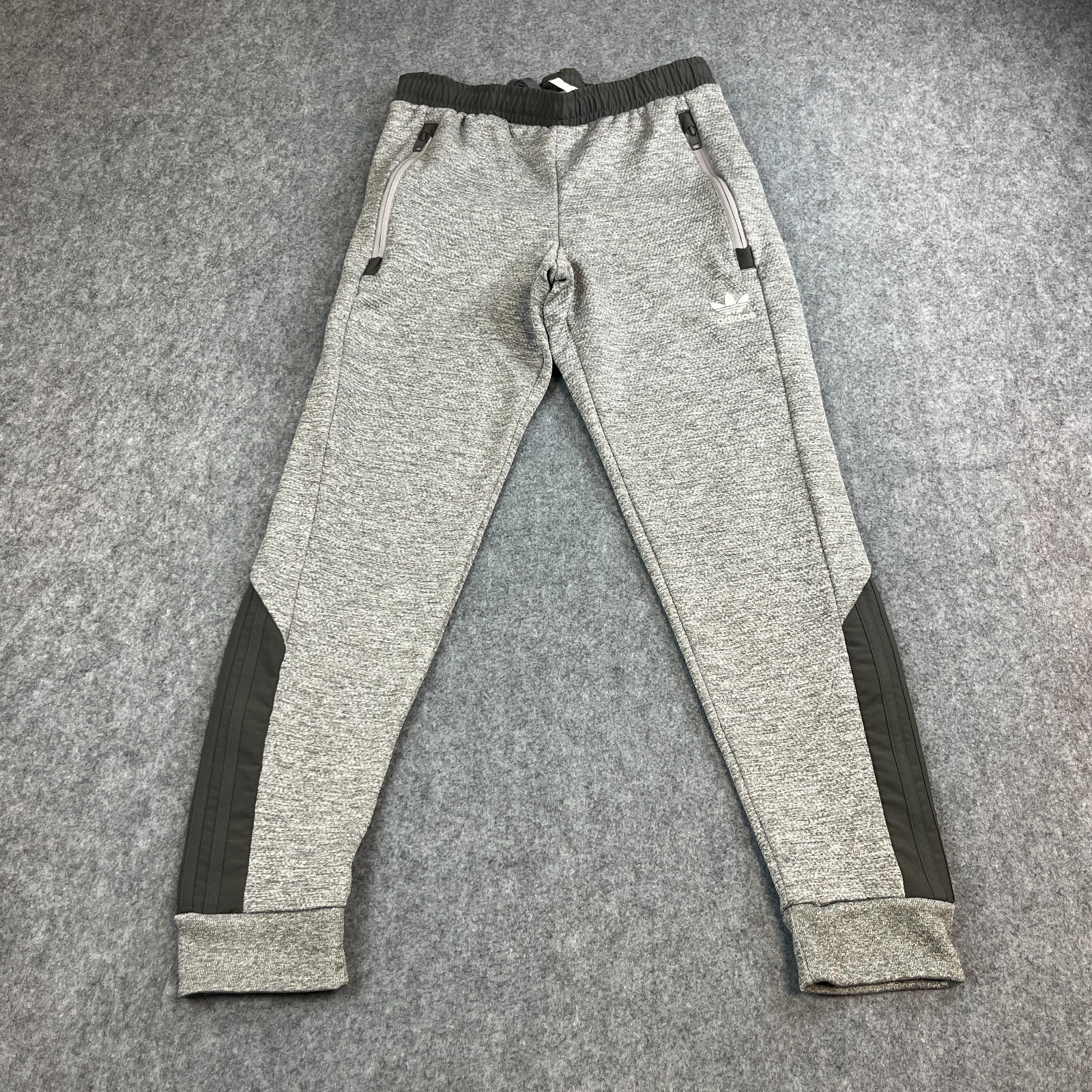 Adidas Mens Track Pants Sweat Joggers Small S Grey Black Zip Pockets