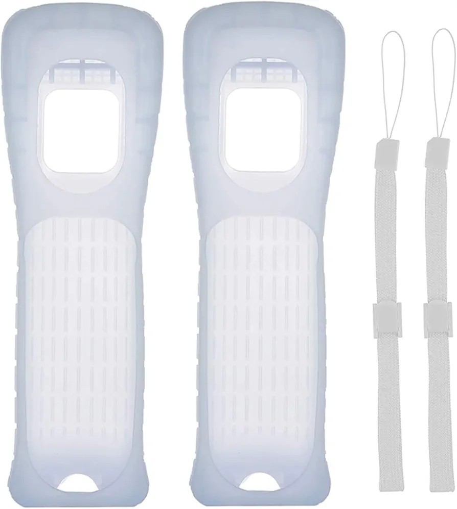 x2 New Nintendo Wii Remote Clear Rubber Silicone Gel Covers Sleeves & Straps