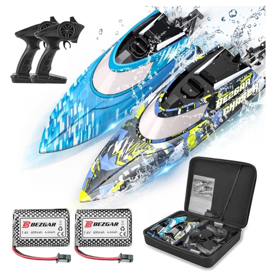 Bezgar TX2P1 Remote Control Boat 2 Pack 2.4GHz Waterproof 12in 30km/h LED NIB