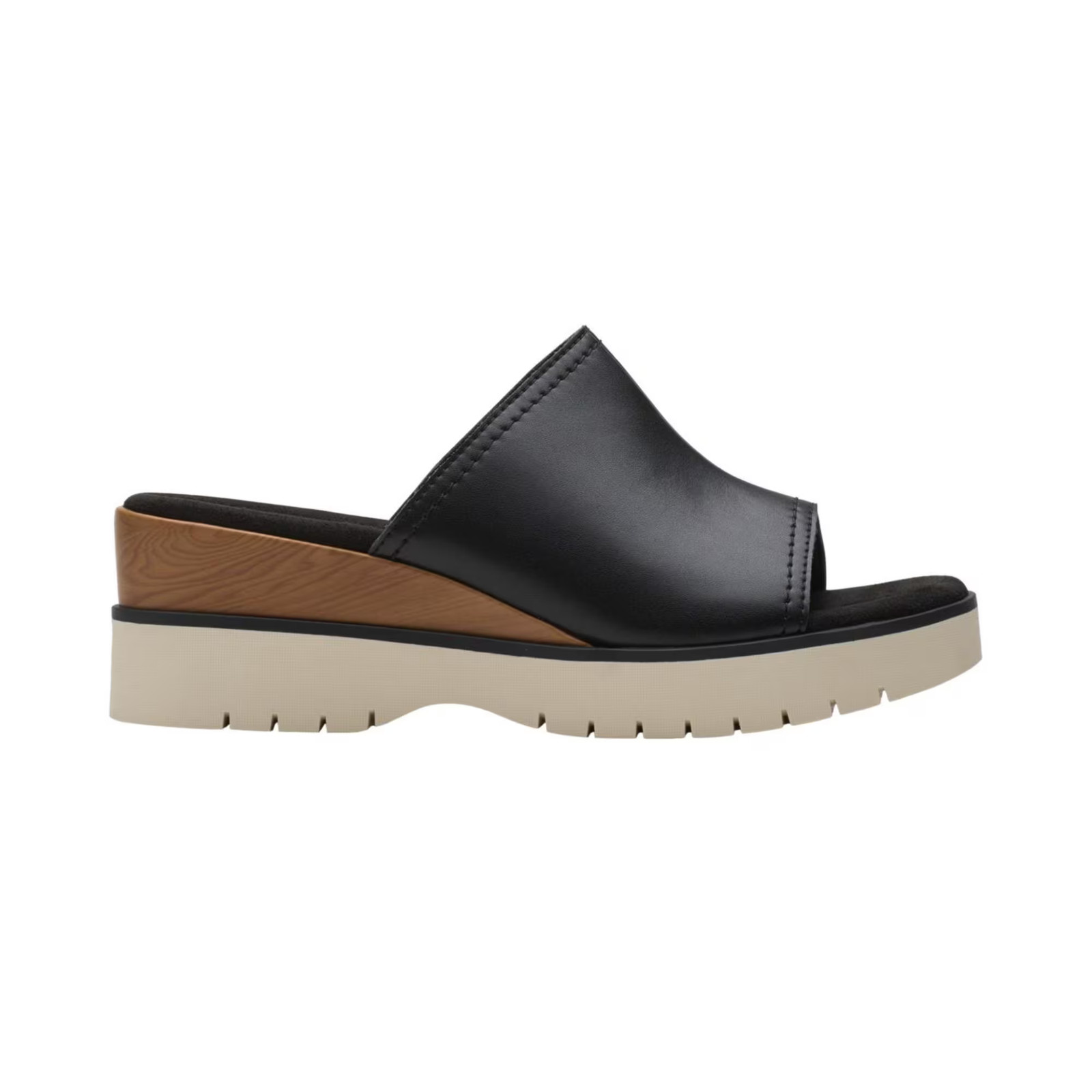 Women's Clarks Diaz Slide Open Toe Wedge Sandals Black Leather