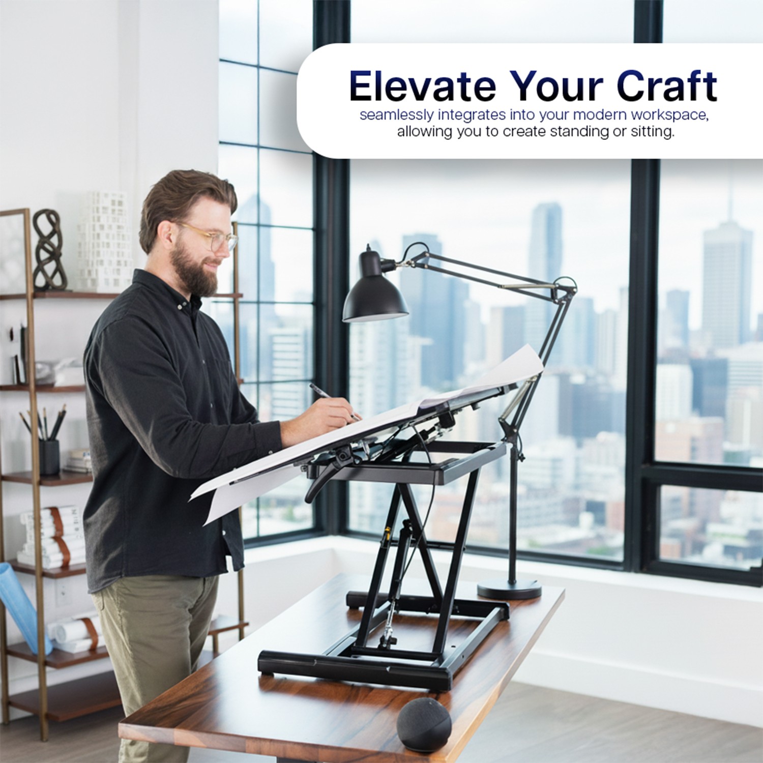 VIVO Black Tilting Height Adjustable 36" Desk Riser, Single Top Converter