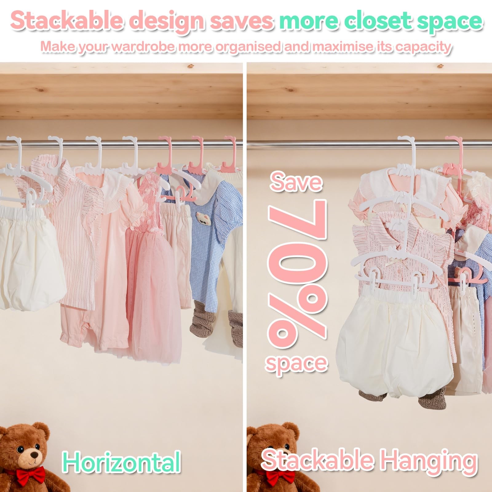 30 Pack Baby Hangers 16 Detachable Clips Adjustable 11.14-15.55 Stackable