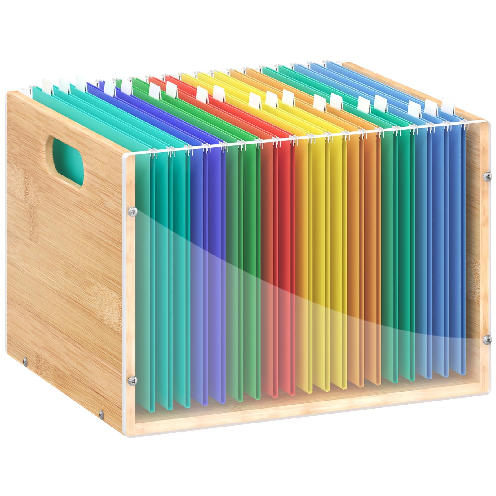 Clear Acrylic File Box Organizer, Bamboo Hanging Folder Storage Boxes, Filing...