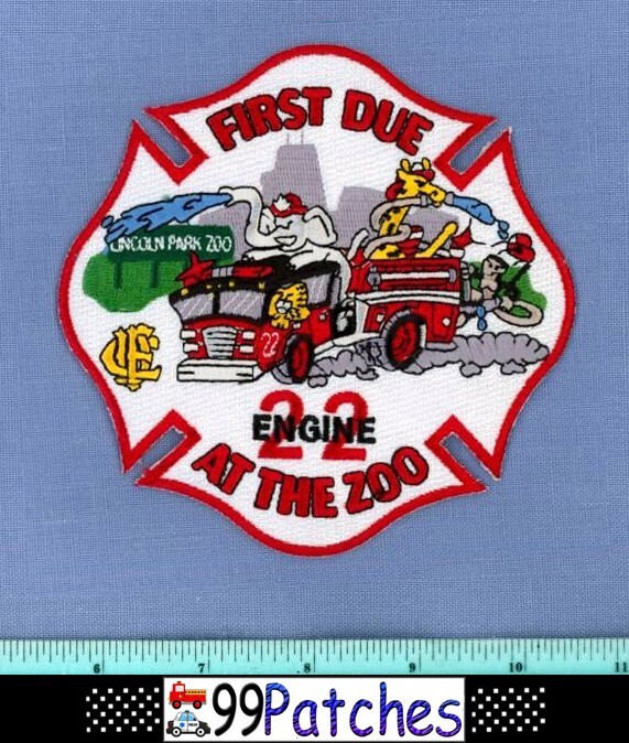 CHICAGO 22 THE ZOO ILLINOIS Fire Rescue Patch ELEPHANT GIRAFFE LION CARTOON 9B