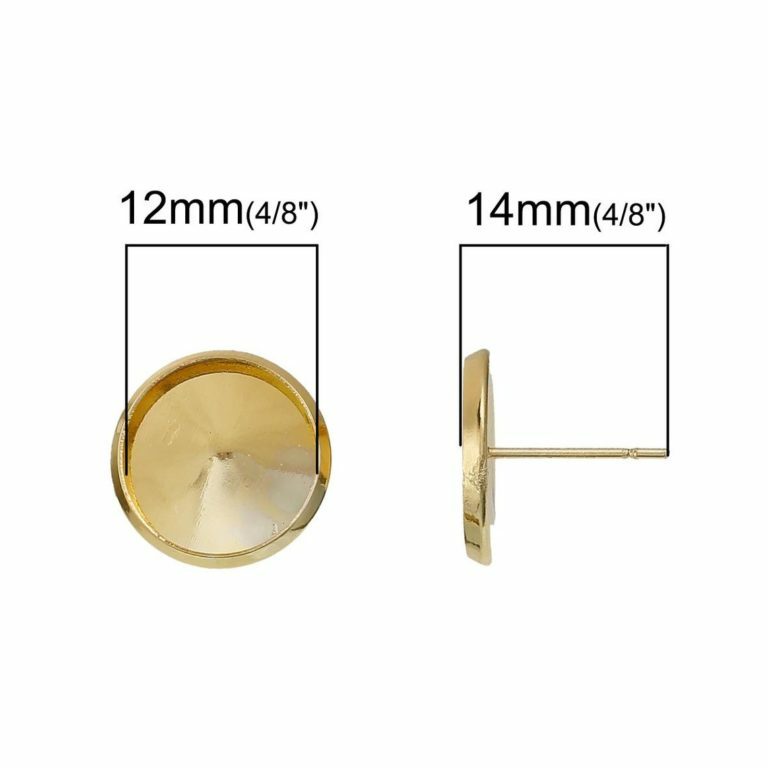 10 pcs. Gold Plated Earring Posts Studs Settings Bezels Cabochons Tacks- 12mm