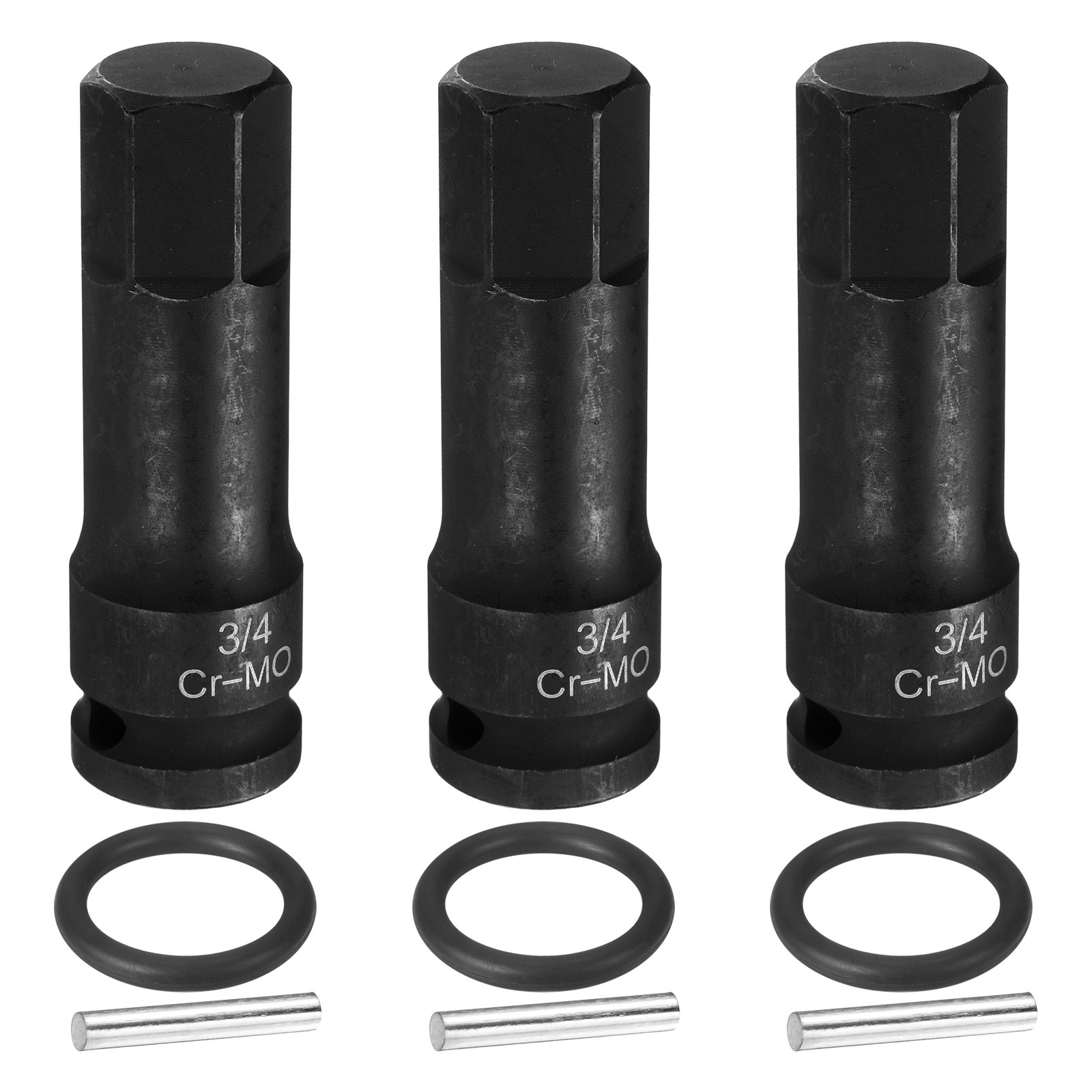 3pcs 1/2" Drive Impact Hex Bit Socket 3/4 Inch CR-MO Steel Hexagonal Socket,