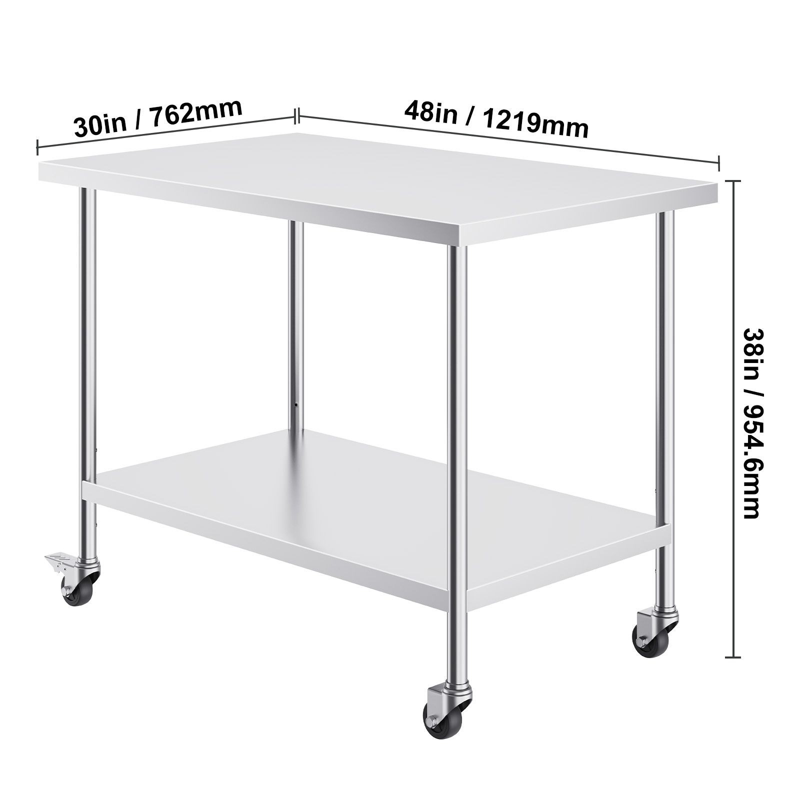 30x48in Stainless Steel Work Table with 3 Adjustable Shelves