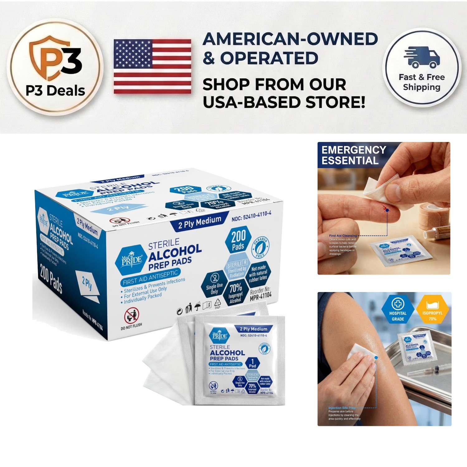 Individually Wrapped Sterile Alcohol Wipes - 70% Isopropyl, 200 Count Value Pack