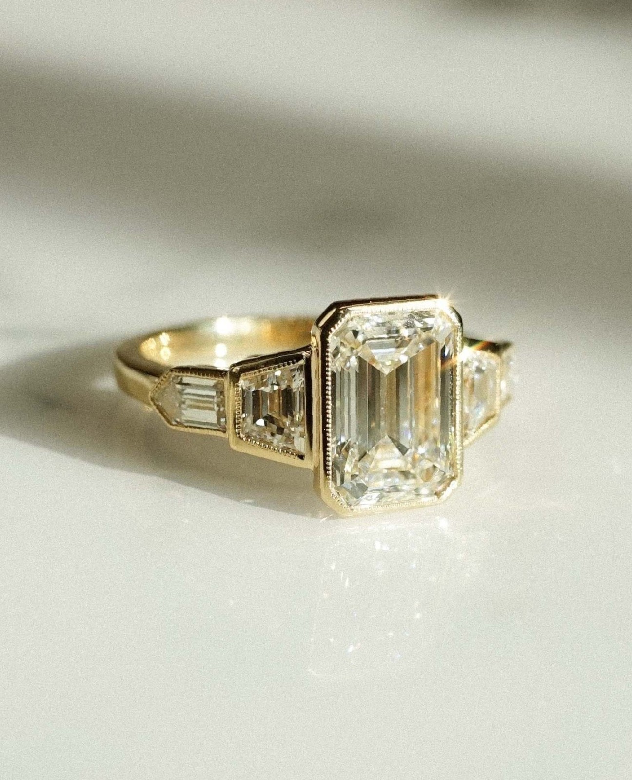 3Ct Five Strone Bezel Emerald Cut Moissanite Vintage Engagement Ring For Her