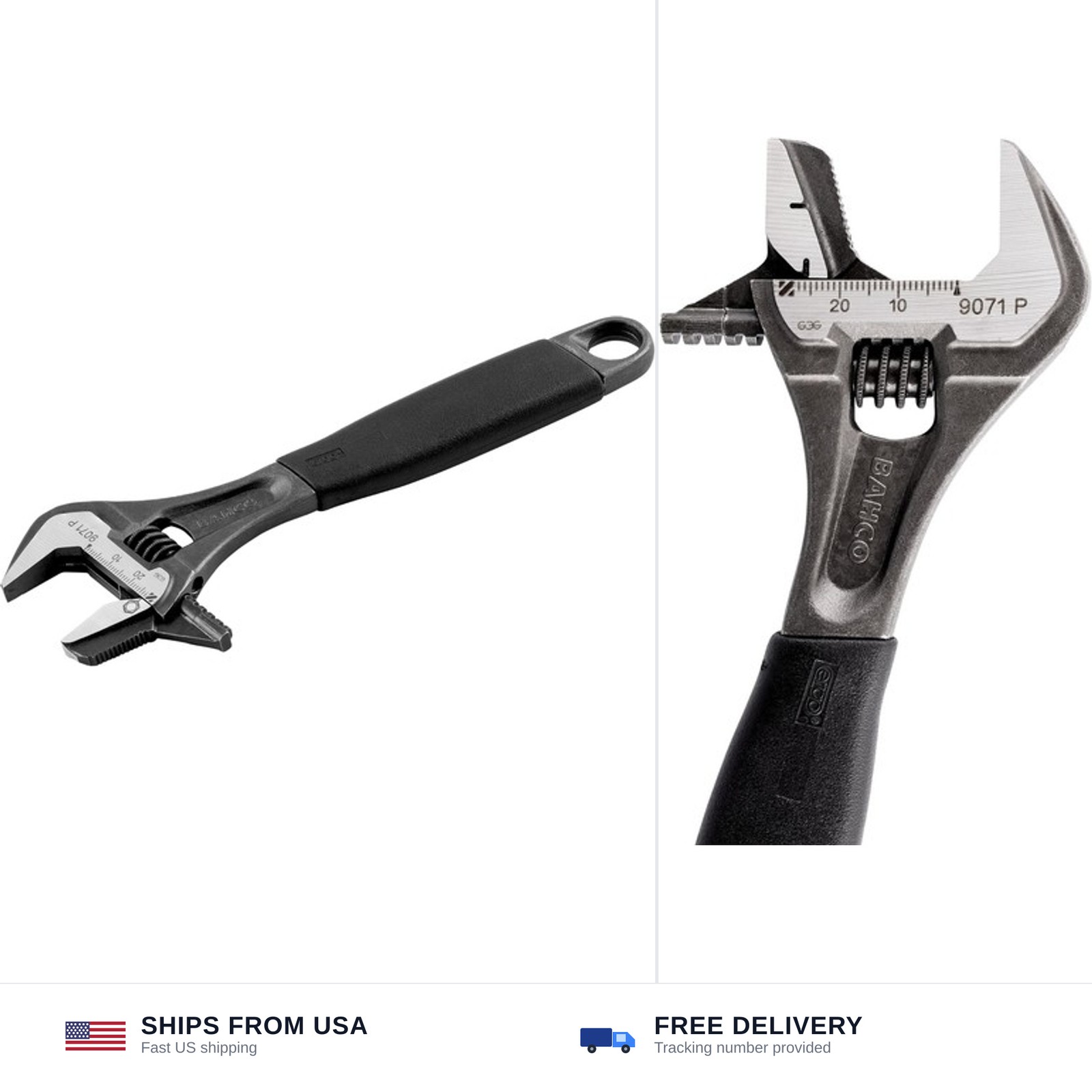 Bahco BAH9071RPUS 8" SAE Ergo Combination Adjustable/Pipe Wrench with Handle,...