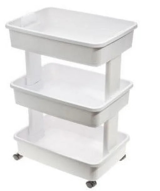 Mainstays 3-Tier Plastic Rolling Laundry Cart, Arctic White