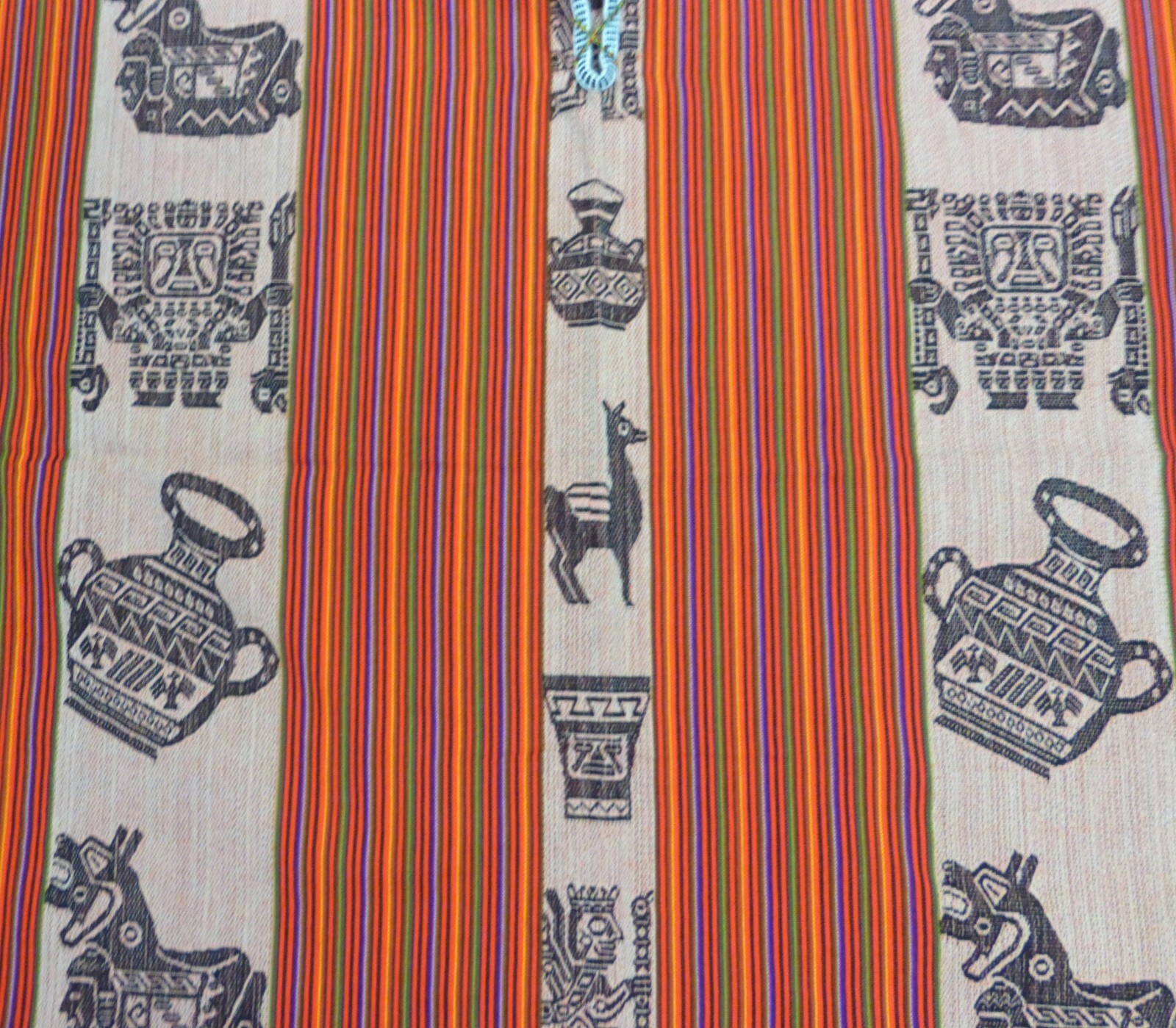 Andean Shamans Hooded Orange Tones with Colored Designs Poncho