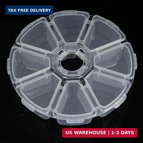 OrangeTag 5Pcs 8 Compartments Plastic Clear Round Craft Gem Beads Display Storag