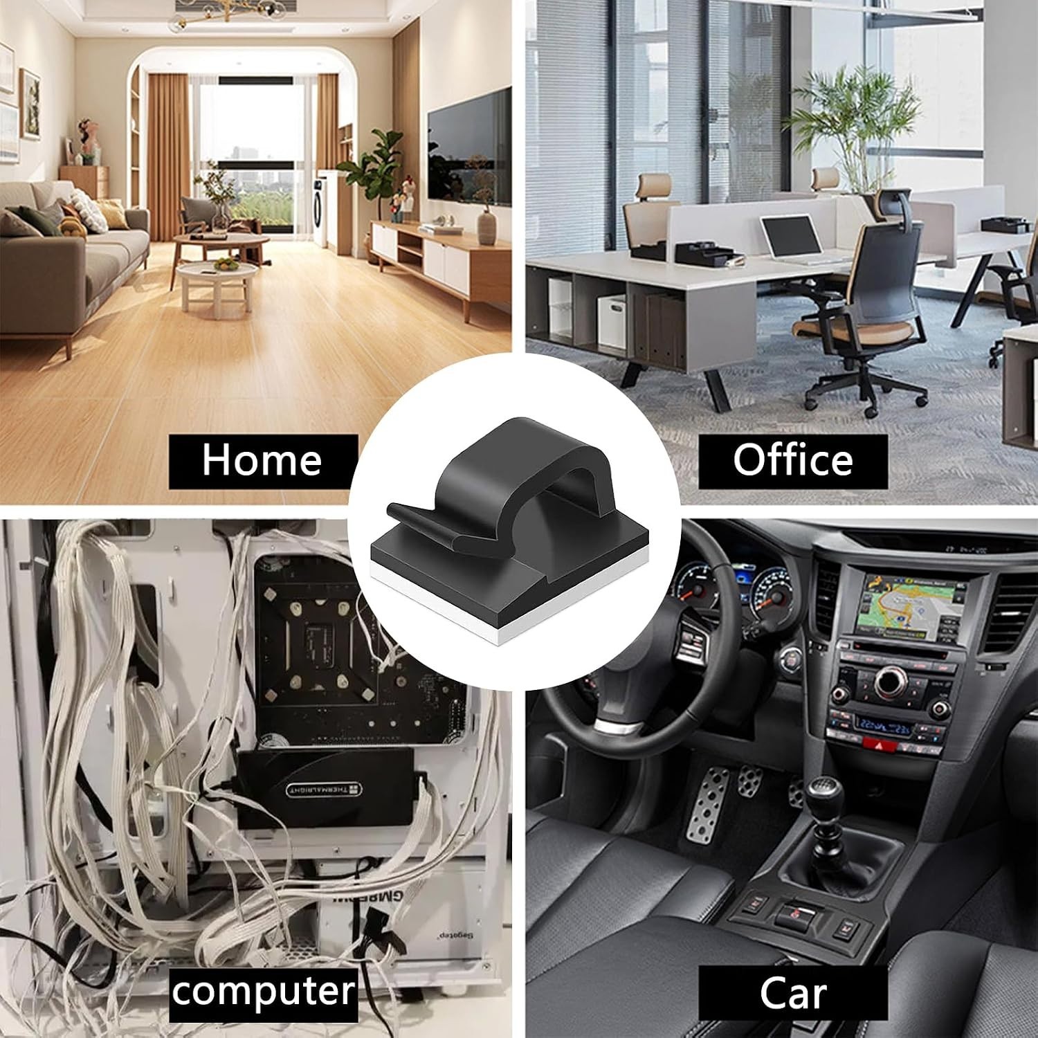 60 Pcs Black R-Type Adhesive Cable Management Clips Wire Organizers