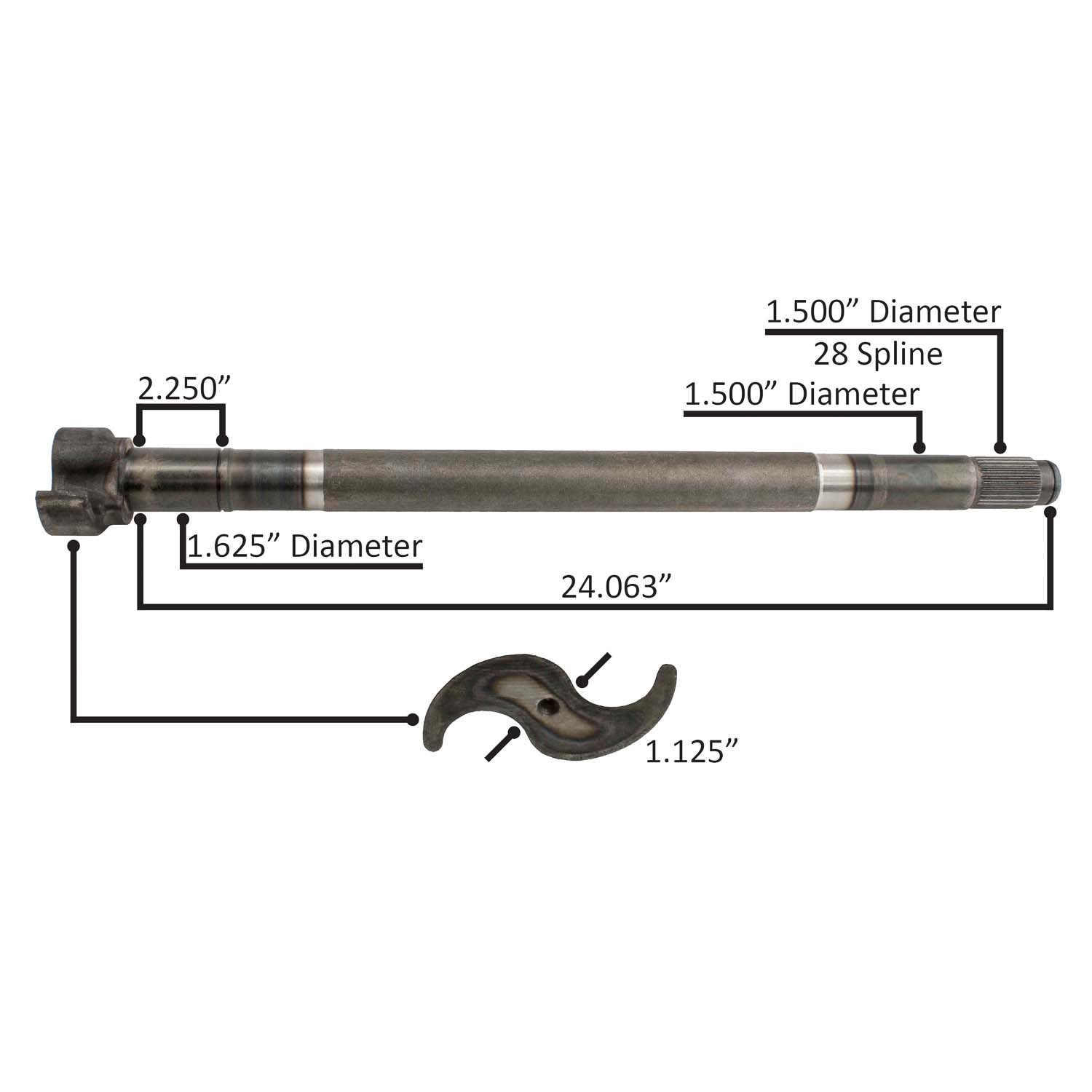 AIR BRAKE CAMSHAFT - RIGHT HAND - LENGTH 24-1/8 - 1.5-28 SPLINE