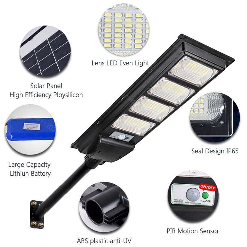 LED Solar Street Lights Waterproof Sensor Outdoor IP66 Remote+Pole Commercial