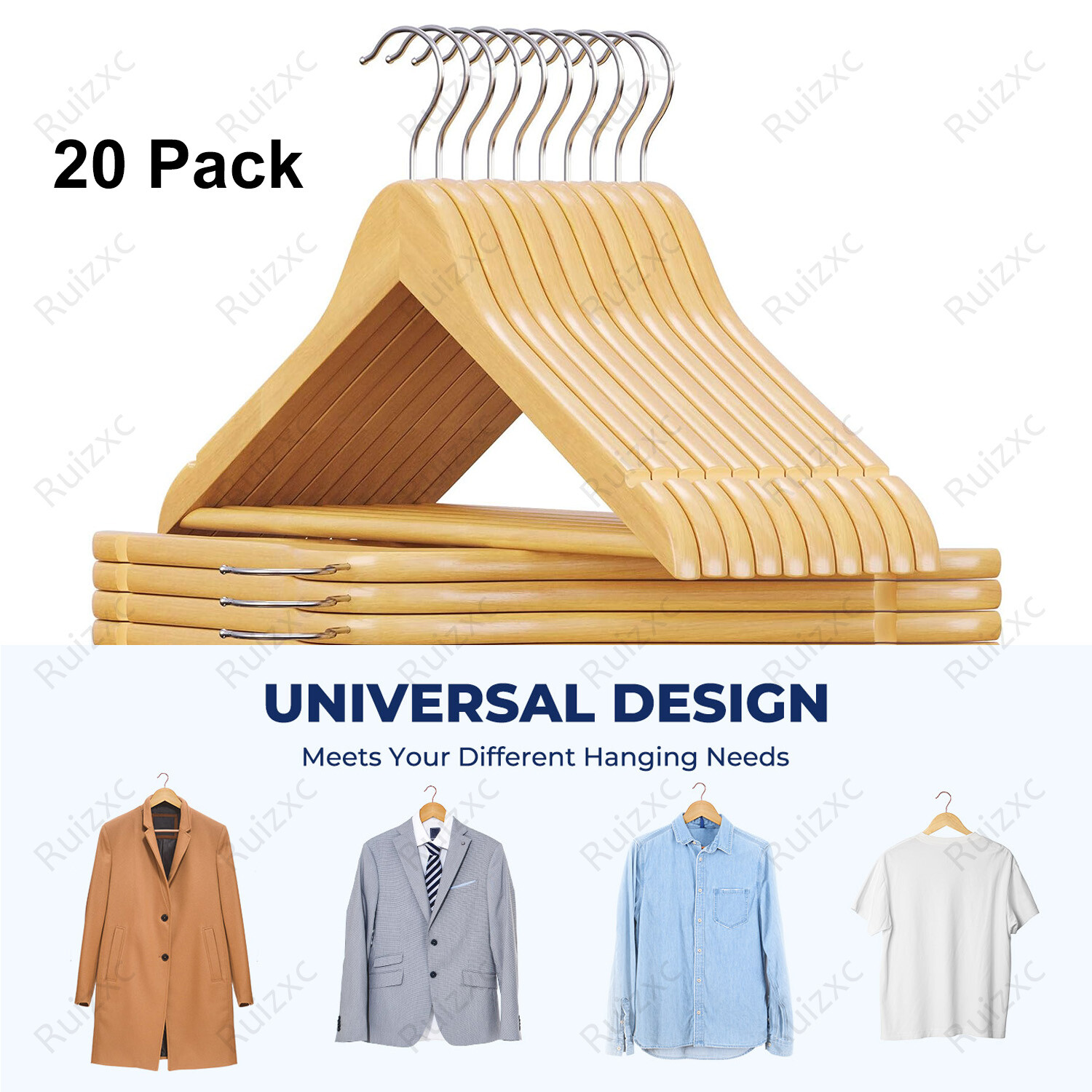 20 Pack Wooden Hangers Suit Hangers Natural Finish Premium Dress Coat Hangers