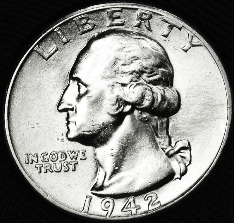 1942-p Washington Quarter. Full Chest Feathers. BU  (Inventory B)