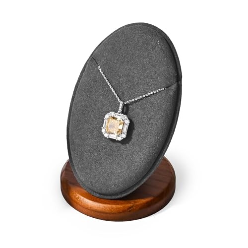 Solid Wood Necklace Pendant Display Stand Microfiber Jewelry Showcase Grey