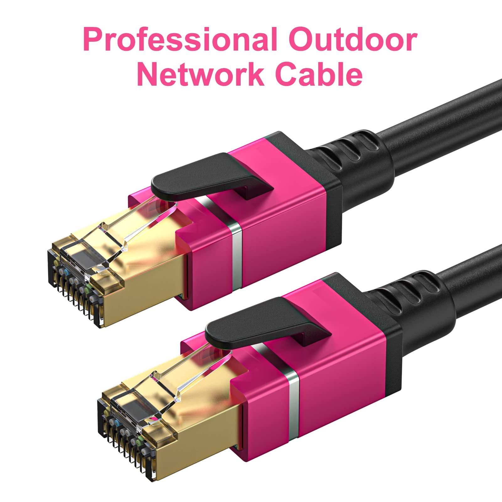 300FT Cat8 Outdoor Ethernet Cable, In-Ground, 26AWG Pure 300 Feet, Black