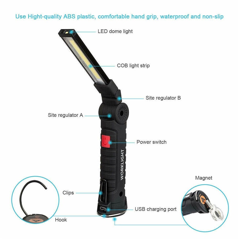 1-4 Pack Magnetic Base LED COB Work Light Rechargeable Mechanic Torch Flashlight