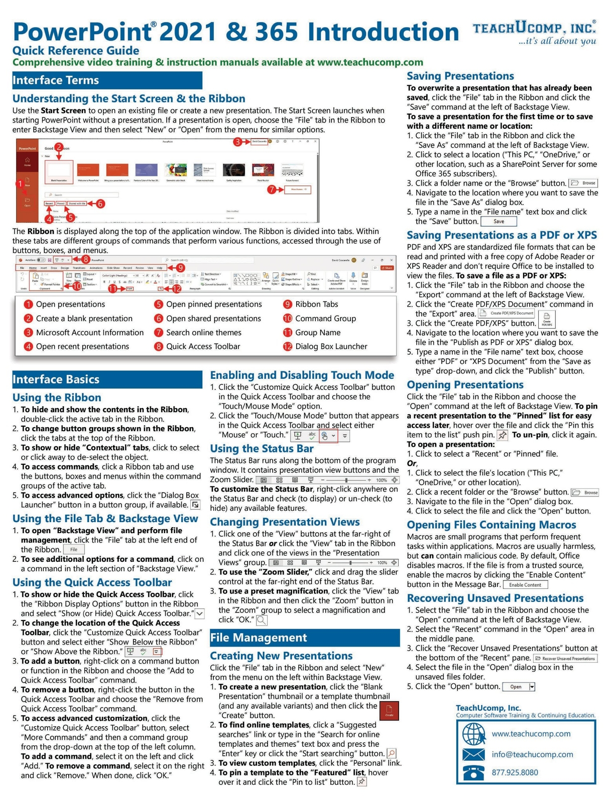 PowerPoint 2021 & 365 Training Guide Quick Reference Card Cheat Sheet Help