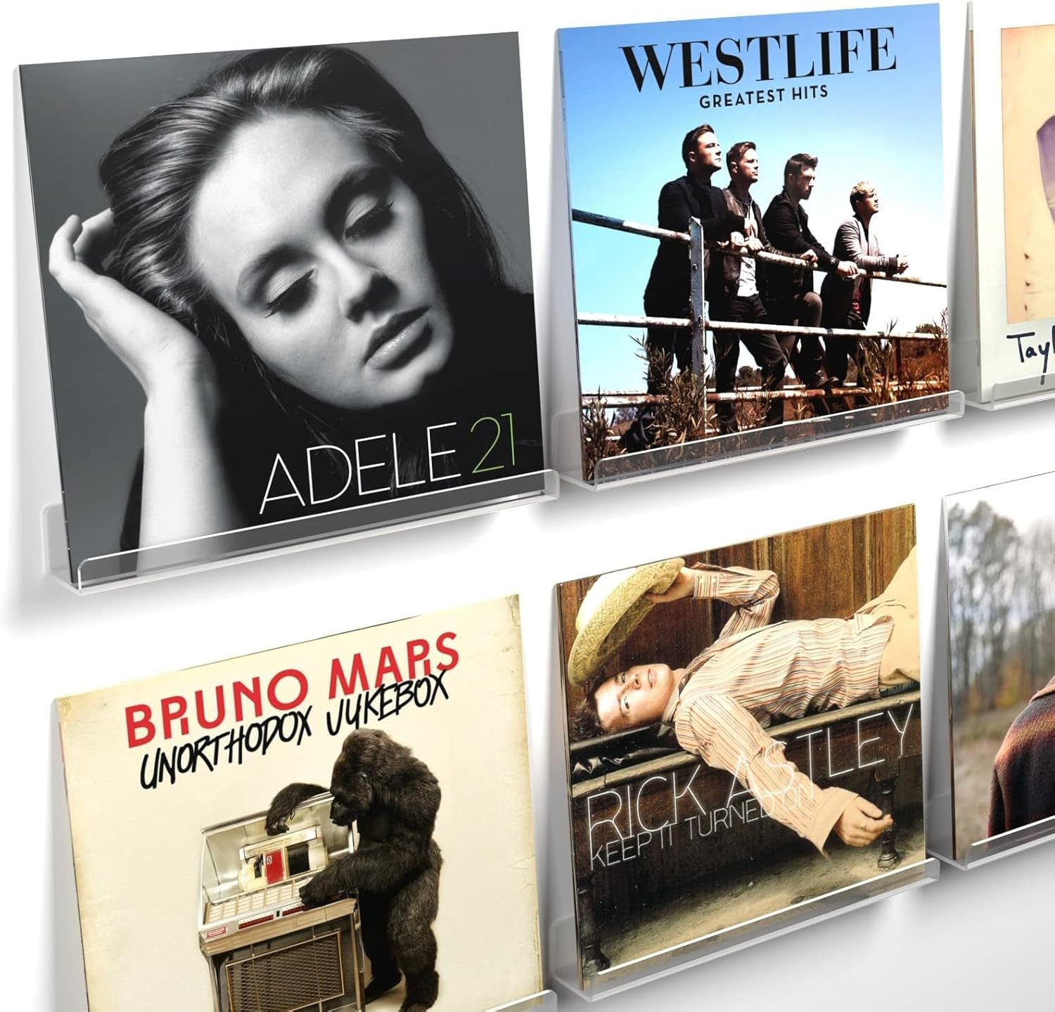 Vinyl Record Shelf Wall Mount, 12 inch Clear Acrylic Album 6 Pack,