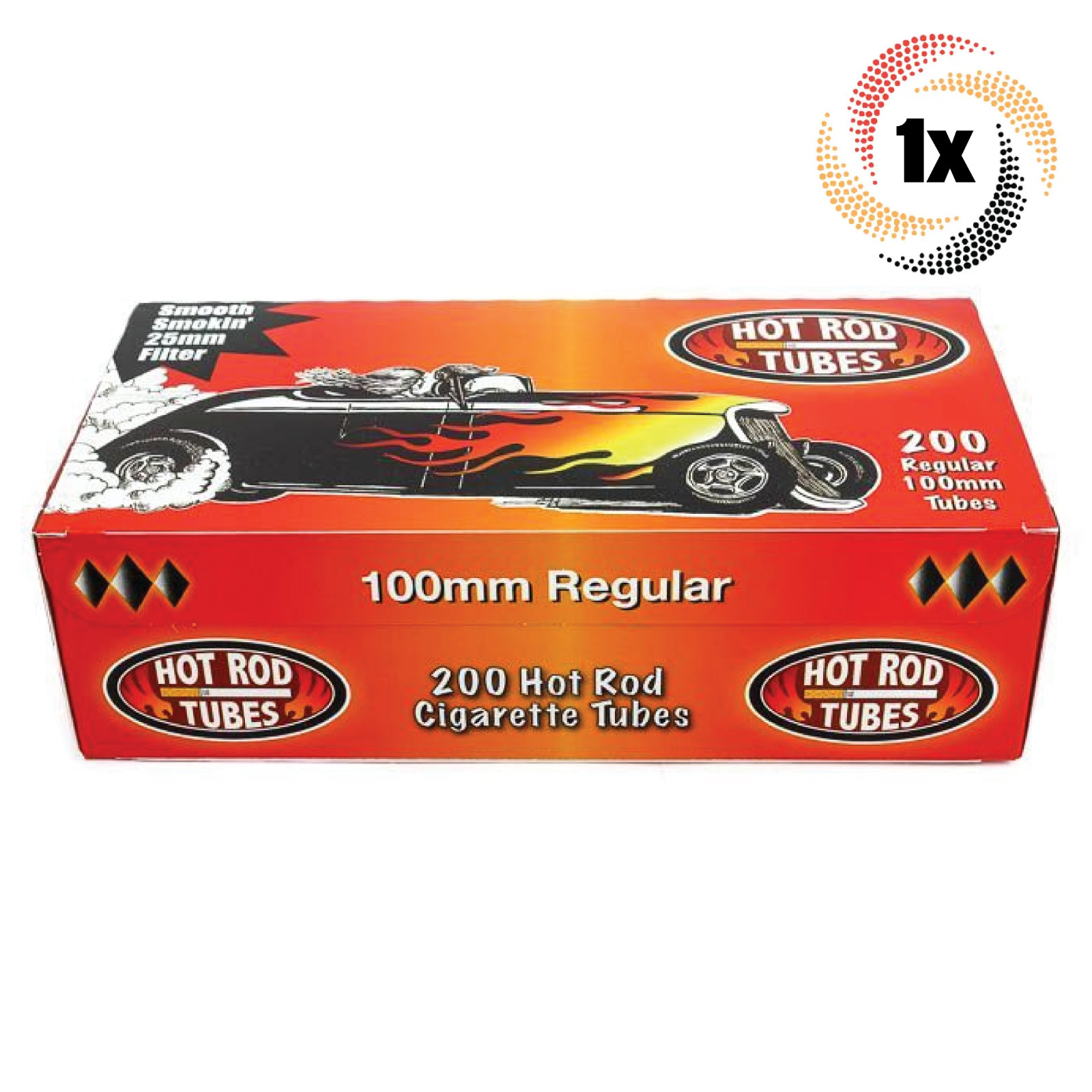 1x Box Hot Rod Regular 100MM 100's ( 200 Tubes ) Cigarette Tobacco RYO