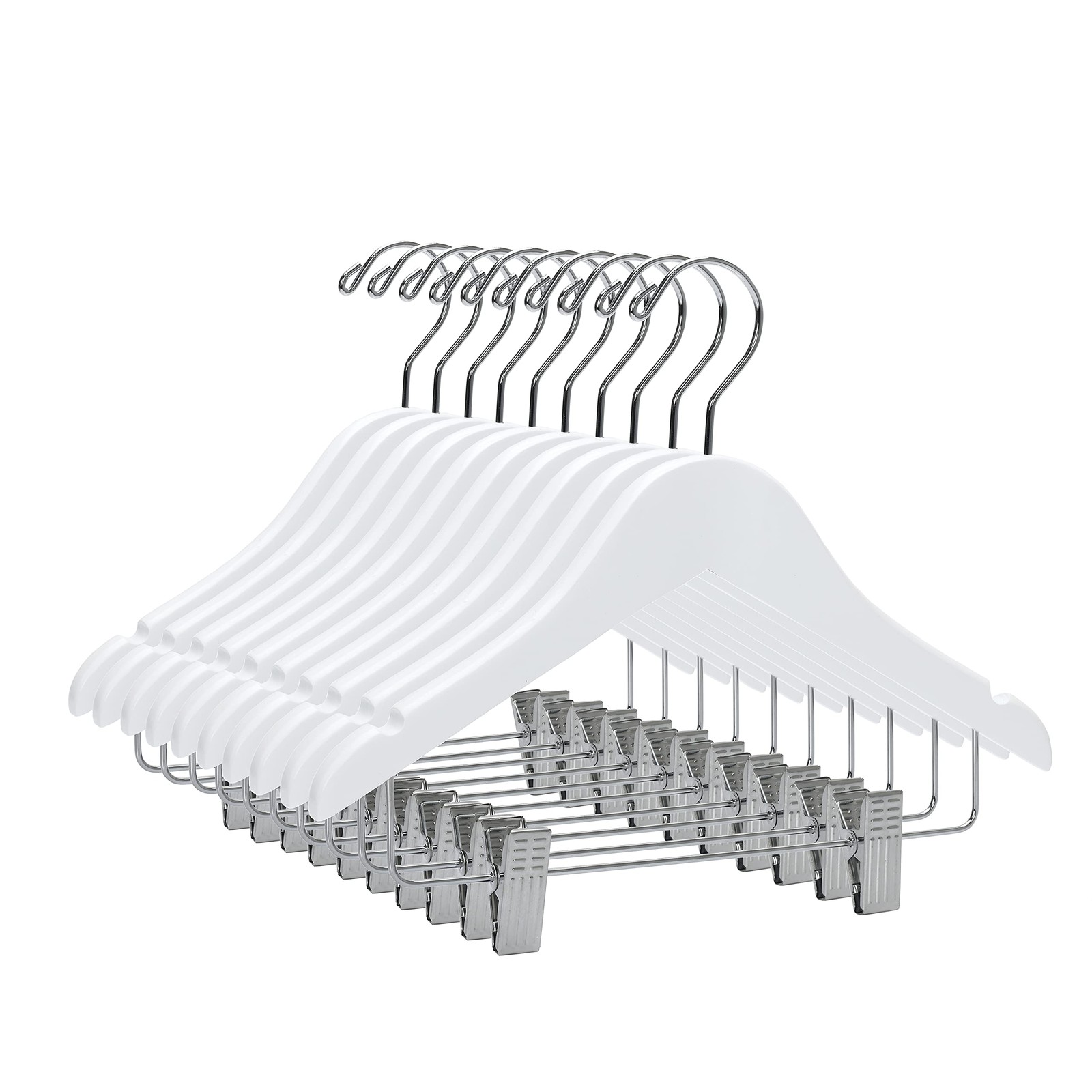 20 Pack Kids Wooden Pants Hangers 12 Inches - Skirt Hangers with Adjustable M...