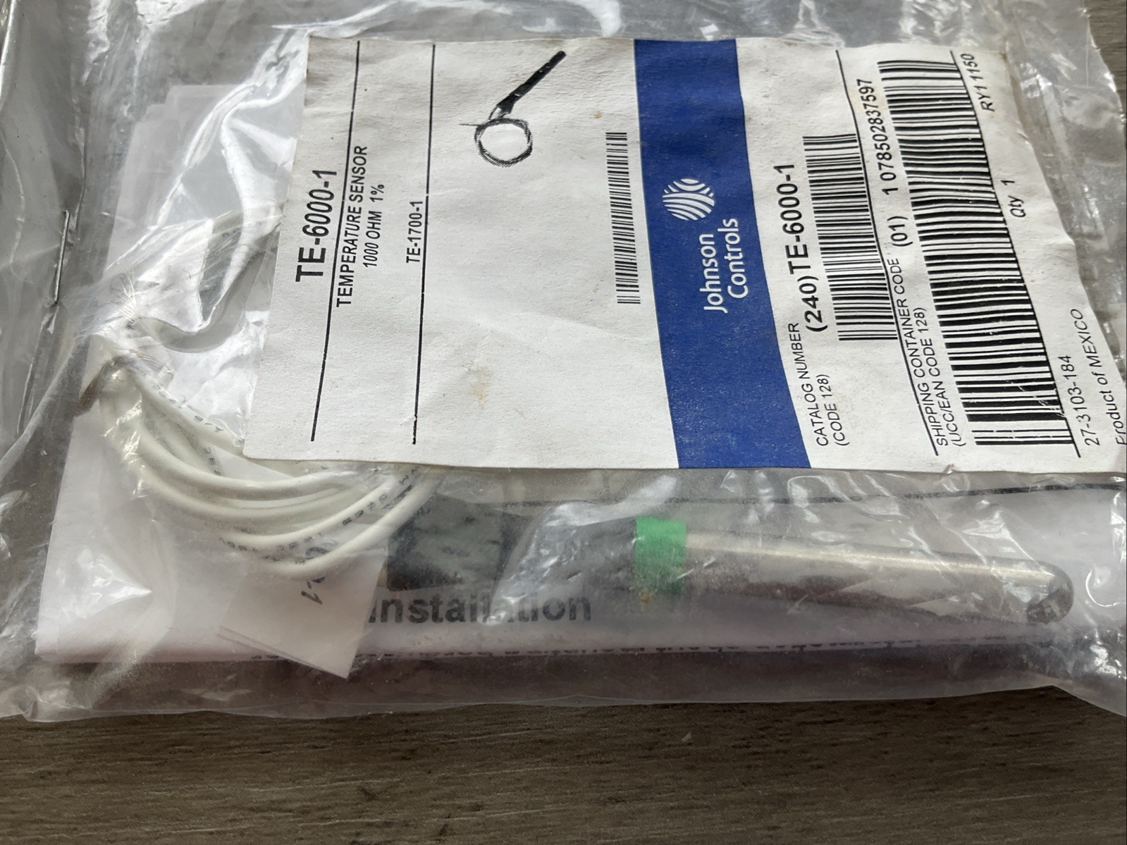 Johnson Controls TE-6000-1 temperature sensor 1000 OHM 1%
