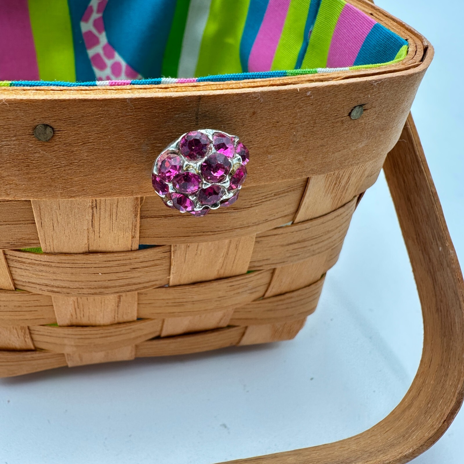 My Cute Bag Child's Purse Basket Flower Liner Lid Rhinestones