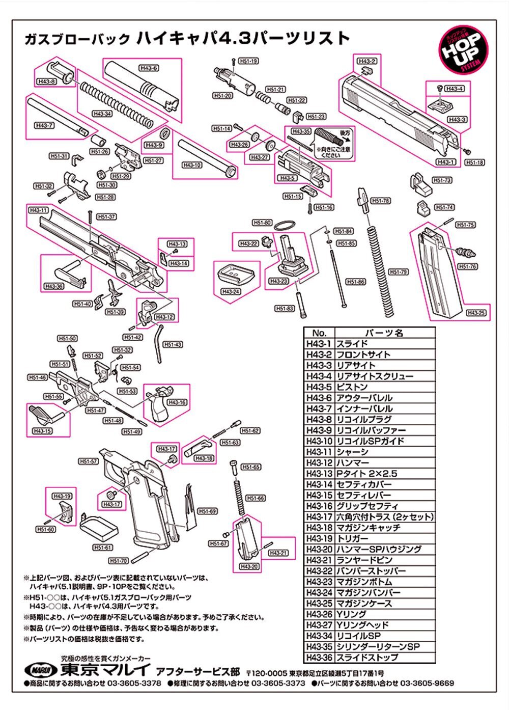 JAPAN MARUI AIRSOFT HI-CAPA 4.3 Genuine Spare Parts H43-6 H43-4 Gas Pistol