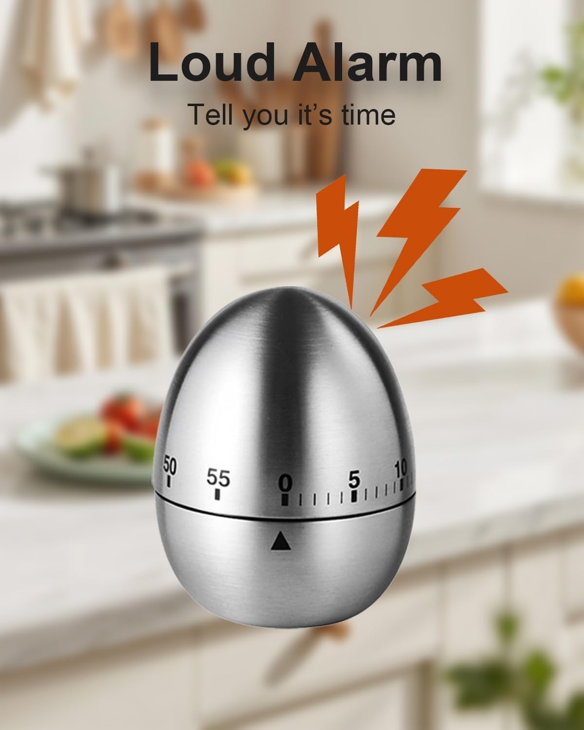 60 Min Mechanical Kitchen Timer Stainless Steel EggShape Cooking Countdown Clock
