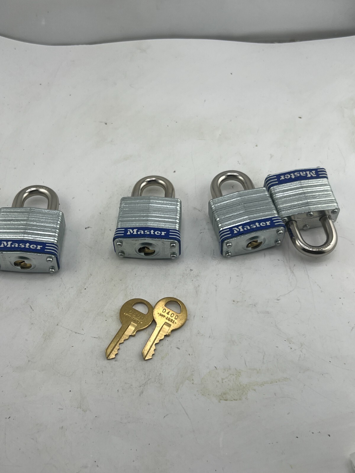 QTY 4 Vintage Master Lock No. 1 Laminated Hardened Padlock with Key